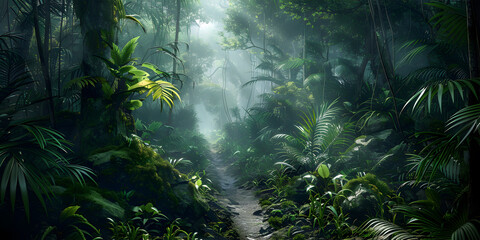 A mystical foggy rainforest