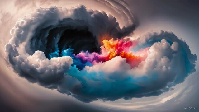 cosmic cloud, vibrant bursts of color coexist with dark, melancholic shadows, creating a mesmerizing contrast. 