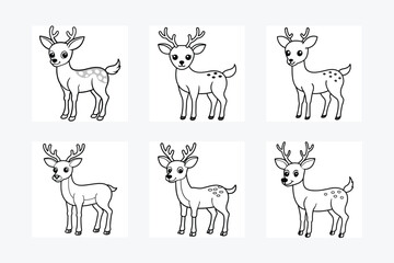 Funny Cartoon Deer Silhouette vector illustration black and white 