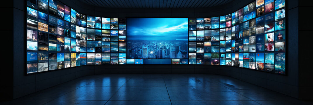 Blue TV news background featuring a sleek, modern design with abstract graphics and a digital world map. Ideal for broadcasting, news reports, and media presentations.