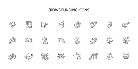 Crowdfunding investment icon set.vector.Editable stroke.linear style sign for use web design,logo.Symbol illustration.