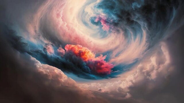 cosmic cloud, vibrant bursts of color coexist with dark, melancholic shadows, creating a mesmerizing contrast. 