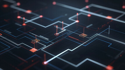 Fototapeta premium Abstract digital circuit network with lines and nodes highlighting connectivity in a technological design concept