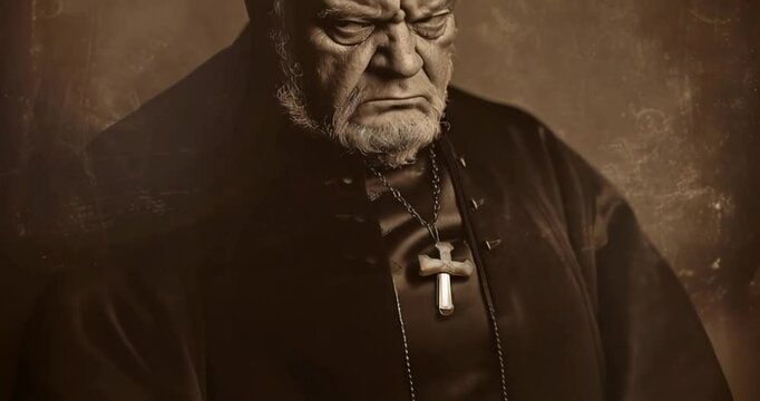 portrait of a grumpy priest