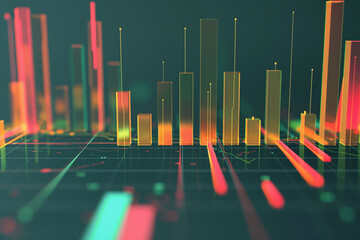 Colorful bar chart graph in neon colors offering a futuristic take on data visualization in business financial market analysis concept