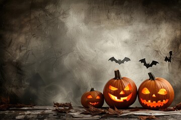 Halloween concept, background, pumpkins on a plain background, with copy space