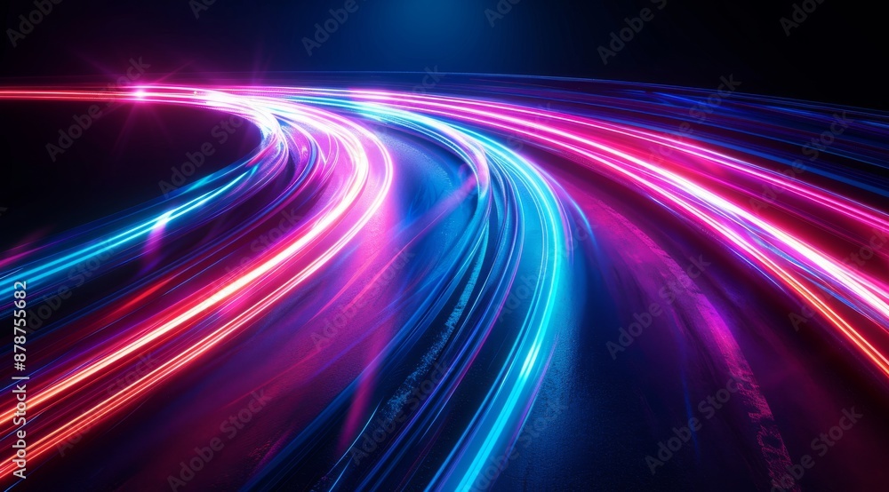 Poster abstract red and blue glowing light speed lines background with blur effect