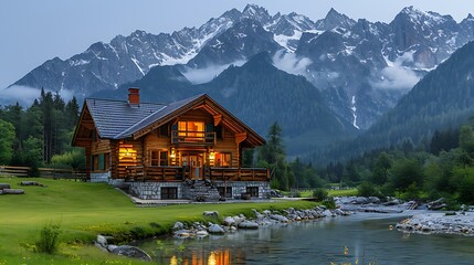 Naklejka premium Property infographic explaining the property profit benefits of a Mountain Cabin highlighting financial returns and market appeal