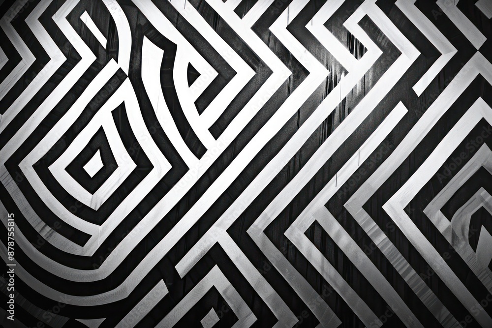 Fototapete Abstract Background, An abstract background characterized by a labyrinth of geometric patterns in black and white