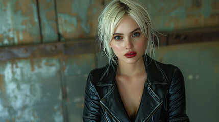 Fototapeta premium Blonde Woman In Leather Jacket