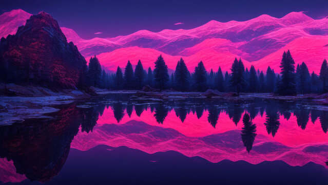 neon landscape with reflections