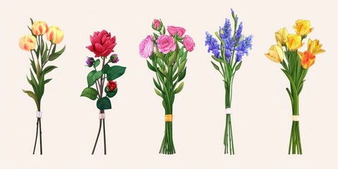 Obraz premium Colorful Flower Bouquets Illustration