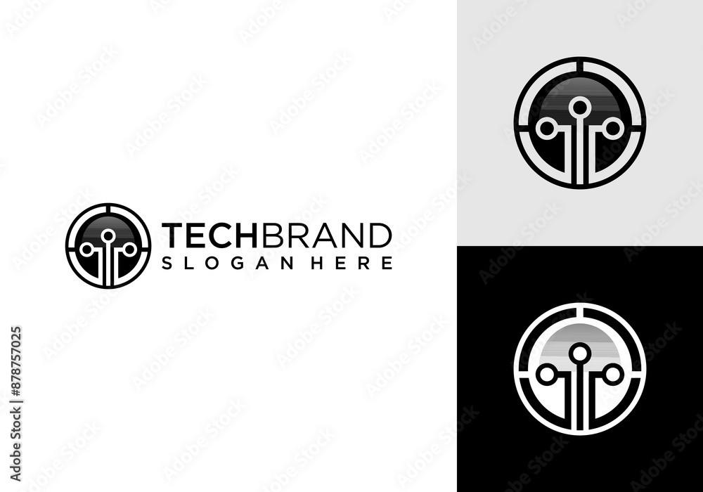Poster digital chip abstract logo circle vector design. electronic circuit circle shape.