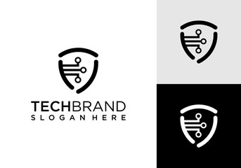 Shield technology vector logo template.