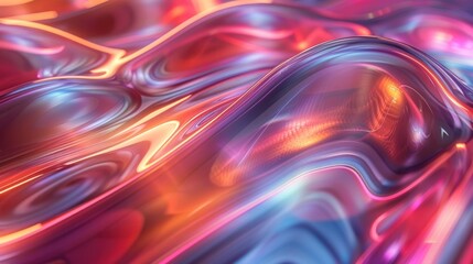 Holographic Abstract Shapes In Red, Orange, And Blue