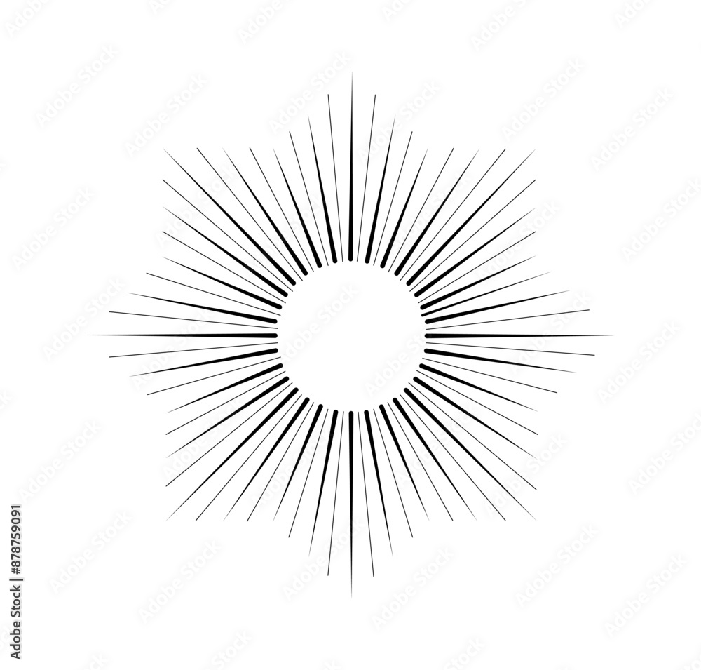 Aufkleber Minimalistic sun rays. Sunburst silhouette in bohemian style. Icon for website or emblem for company. Template and layout. Linear vector illustration isolated on white background