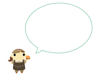 ハンバーガーショップの店員（パンツスタイル　クラシックカラー）　吹き出し付