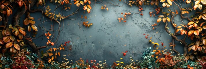 Autumn Leaves on a Blue Wall