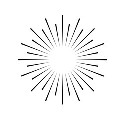Obraz premium Minimalistic sun rays. Sunburst silhouette in bohemian style. Icon for website or emblem for company. Fireworks explosion. Linear vector illustration isolated on white background