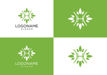 minimalist vector logo design of Initial Letter H with Leaf.