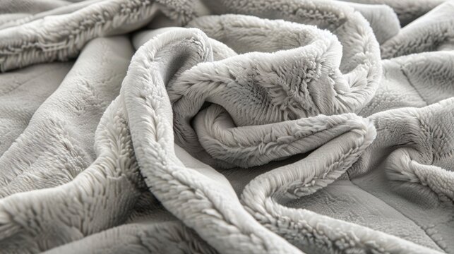 Close up of soft grey plush blanket fabric