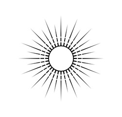 Obraz premium Minimalistic sun rays. Sunburst silhouette in bohemian style. Icon for website or emblem for company. Elegant monochrome sunburst. Linear vector illustration isolated on white background