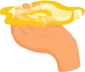 Hand is holding an abstract yellow substance, representing innovation and creativity