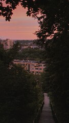 A nostalgic view of a city during sunset