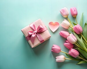 Happy Mother's day and Women's Day decoration concept made from gift box and heart on pastel background.