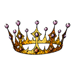 symbol crown queen hand drawn. gold golden, set isolated, kingdom vintage symbol crown queen vector sketch. isolated color illustration