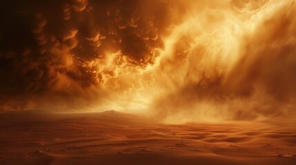 Naklejka premium Golden clouds over a desert landscape