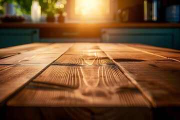 wood table top on light abstract from kitchen room background