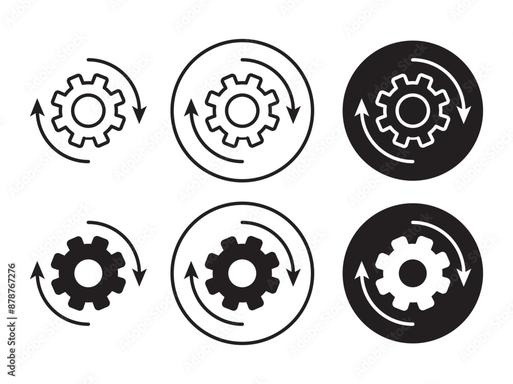 Poster data recovery icon set. black filled and outlined style. gear and renewal process for fast backup re