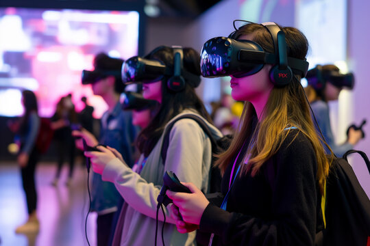 Students playing using VR headsets and other emerging technology