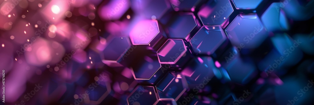 Poster a hightech setting featuring illuminated hexagons and abstract design elements in a futuristic digit