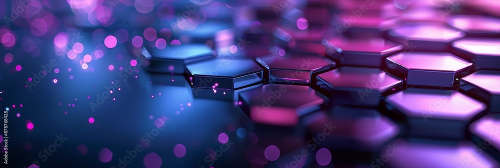 Poster a hightech setting featuring illuminated hexagons and abstract design elements in a futuristic digit