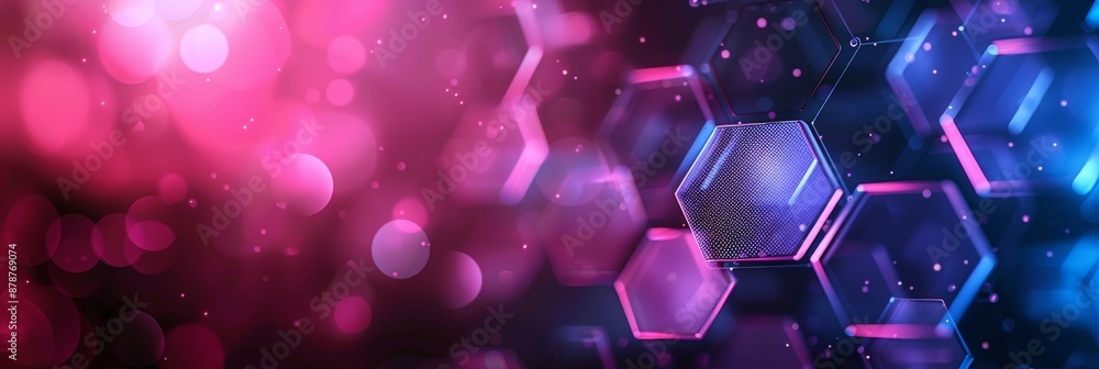 Poster a hightech setting featuring illuminated hexagons and abstract design elements in a futuristic digit