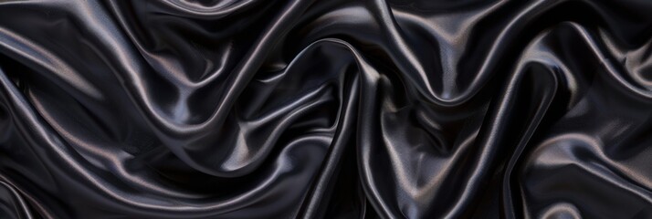 Obraz premium Black drapery silk fabric background. Wavy satin cloth texture pattern. Smooth shiny drape material