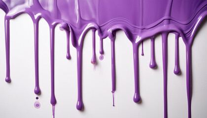 Naklejka premium Vibrant purple paint dripping on white background. Fresh bright paint flowing down. Abstract pattern