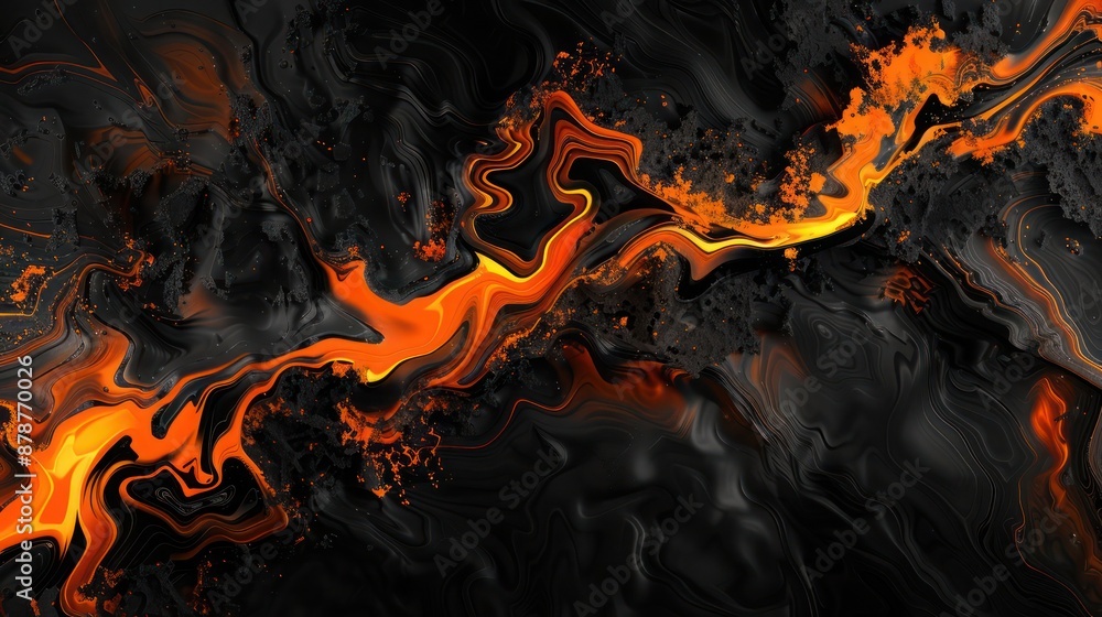 Poster Abstract Background, a dynamic mix of high-contrast black and bright orange with fluid forms and rich textures, creating a striking and contemporary visual experience.