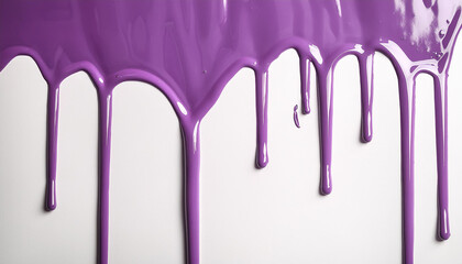 Naklejka premium Vibrant purple paint dripping on white background. Fresh bright paint flowing down. Abstract pattern