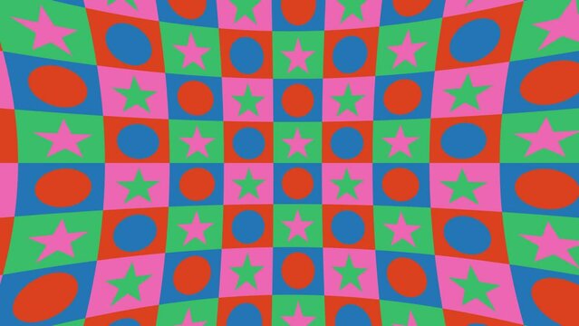 Colorful seamless pattern animation, with circles and stars 