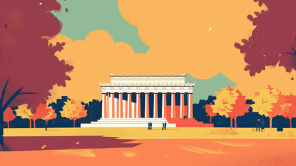 Obraz premium Risograph riso print travel poster, card, wallpaper or banner illustration, modern, isolated, clear and simple of Lincoln Memorial, Washington D.C., USA. Artistic, screen printing, graphic design