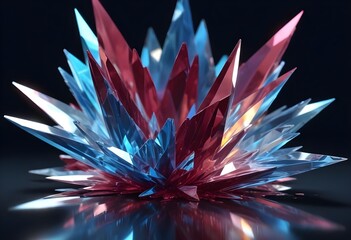 Burst flower like holographic Crystal with colorful light reflections, dark background, painting, multicolor, reflections, shiny, background, abstract, fantasy