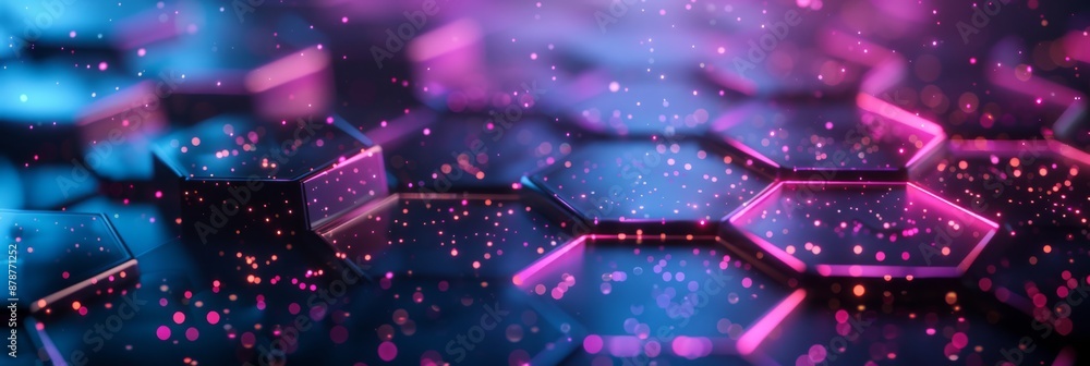 Poster a hightech setting featuring illuminated hexagons and abstract design elements in a futuristic digit