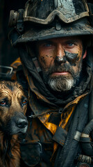 fireman with rescue dog