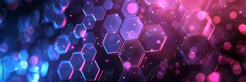 Poster a hightech setting featuring illuminated hexagons and abstract design elements in a futuristic digit