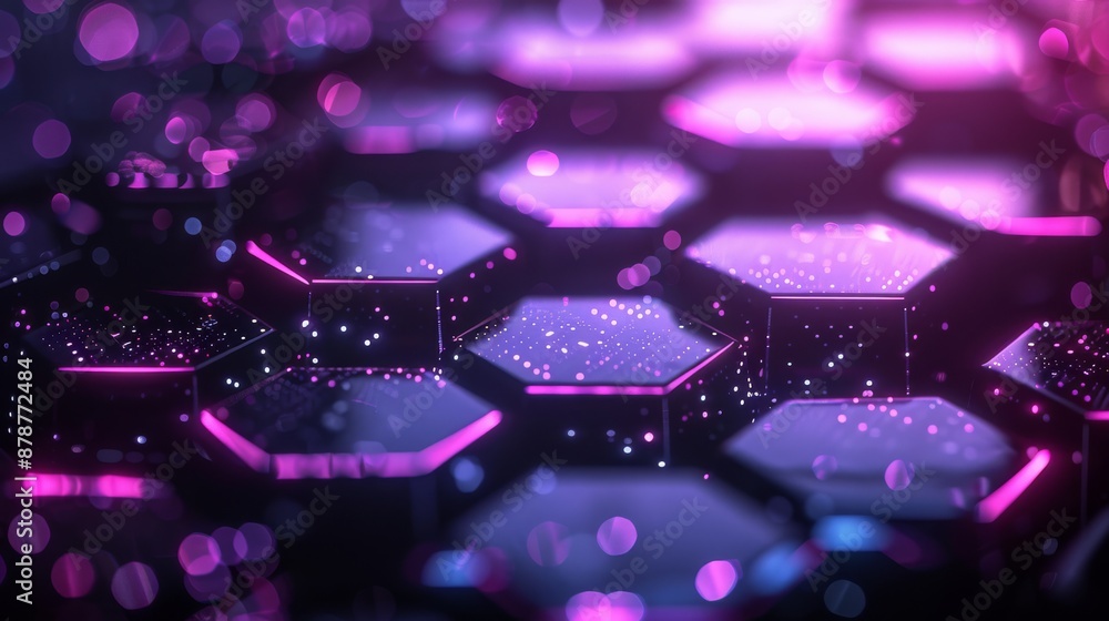 Poster a hightech setting featuring illuminated hexagons and abstract design elements in a futuristic digit