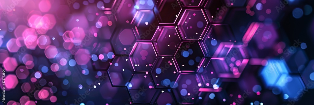 Poster a hightech setting featuring illuminated hexagons and abstract design elements in a futuristic digit