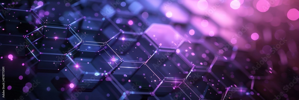 Poster a hightech setting featuring illuminated hexagons and abstract design elements in a futuristic digit